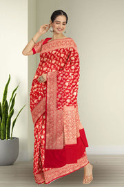 Red Handloom Banarasi Katan Silk Saree 10074268