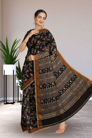 Black Bengal Handwoven Jamdani Style Cotton Saree 10075358