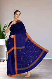 Blue Handloom Chettinad Cotton Saree Without Blouse 10075198