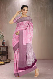 Kanjivaram Tissue Viscose Vegan Silk Saree in Carnation Pink with Silver Zari Contrast Border 10075570