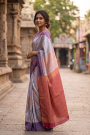 Cadet Grey Jute Weave Kanjivaram Vegan Silk Saree 10074639