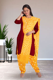 Yellow Bandhani Mukaish Embroidery  Salwar Suit Material 10075469