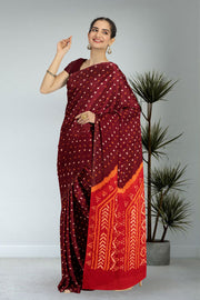 Brown Bandhani Mulmul Cotton Saree 10075502