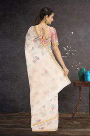 Cream Handloom Printed Chanderi Saree 10071045