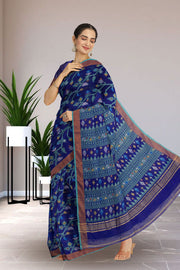 Blue Bengal Handwoven Jamdani Style Cotton Saree 10075357