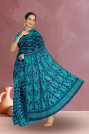 Blue Handloom Jamdani Style Cotton Saree with Blouse 10074211