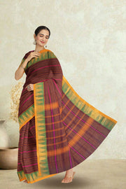 Brown Handloom Chettinad Cotton Saree 10075079