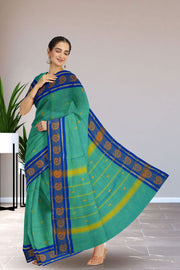 Blue Handloom Chettinad Cotton Saree Without Blouse 10075185