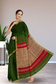 Green Maheshwari Silk Cotton Saree 10075240