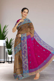 Brown Bengal Handwoven Cotton Saree 10075325