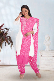 Pink Bandhani Mirror Work 3 - Piece Salwar Suit Material 10075481