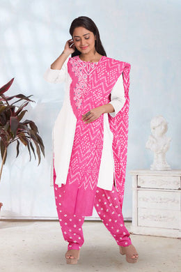 Pink Bandhani Mirror Work 3 - Piece Salwar Suit Material 10075481
