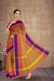 Orange Handloom Chettinad Cotton Saree Without Blouse 10075138