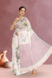 Off White Printed Chanderi Saree 10064655