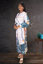 Cream  Printed Vegan Charmeuse Silk Dress  10073754