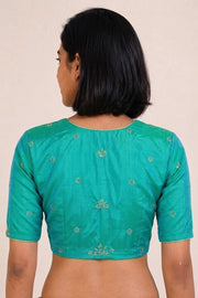 Ocean Blue Aari Embroidered Tussar Silk Blouse 10070391