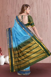  Sky Blue Kanjivaram Silk Saree with Checks Design 10075632