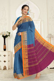 Blue Thousand Buttas Chettinad Cotton Saree 10073622