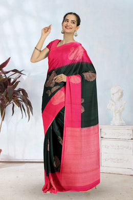 Dark Jungle Green Handloom Kanjivaram Soft Silk Saree 10063771