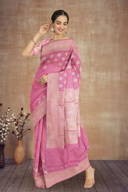 Tulip Pink Handloom Banarasi Kadhwa Katan Silk Saree 10063211