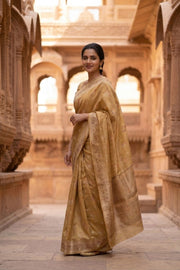 Blonde Yellow Handloom Banarasi Chiniya Silk Saree 10065485