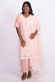 Peach Chikankari Embroidery Viscose Silk Co- ord Set 10076189