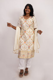 Cream Mukaish Embroidery Viscose Silk Co- ord Set 10076196