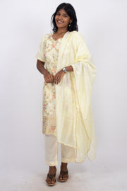 Beige Mukaish Embroidery Viscose Silk Co- ord Set 10076197