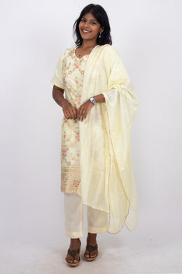 Beige Mukaish Embroidery Viscose Silk Co- ord Set 10076197