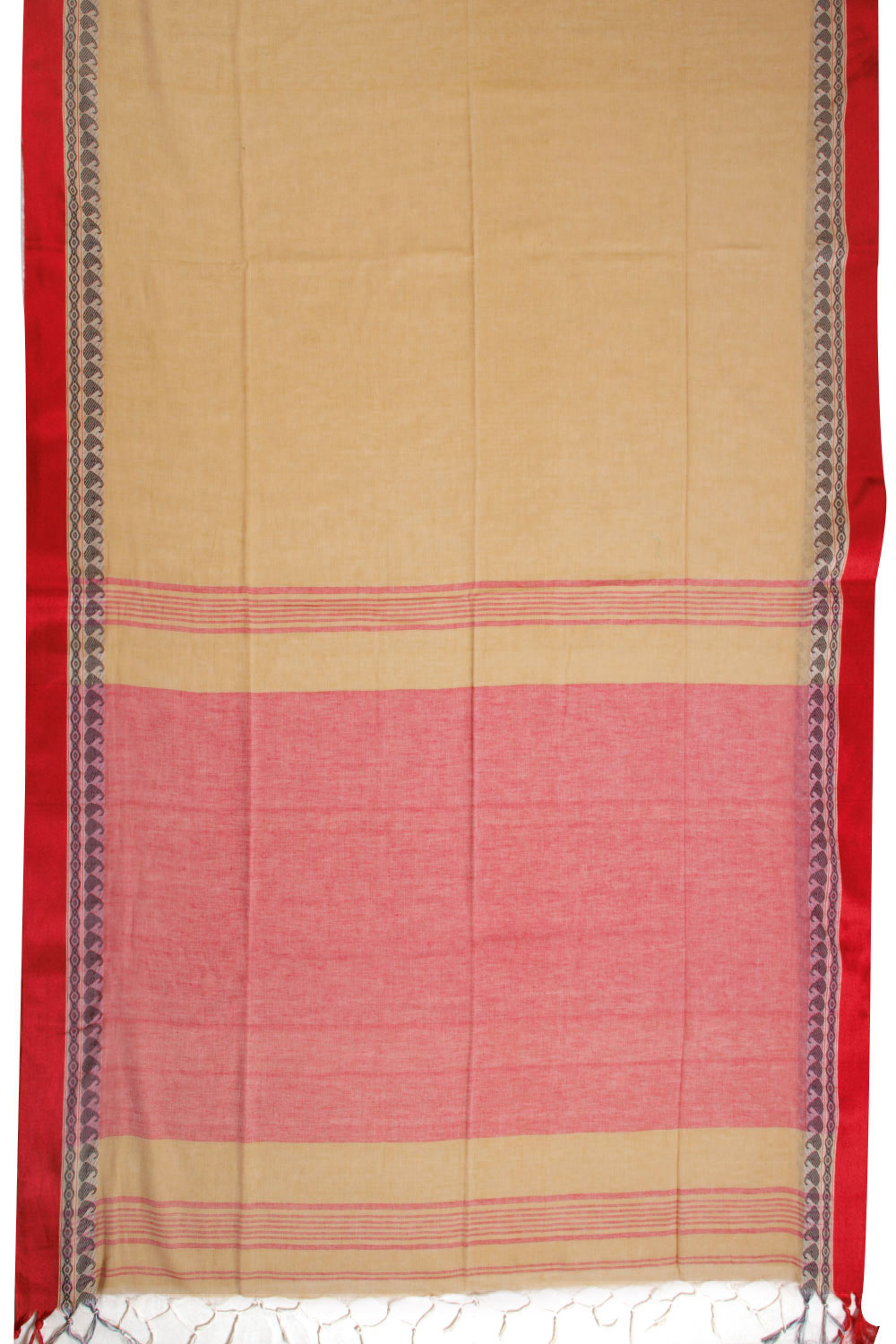Beige Santipuri Tant Bengal Cotton Saree 10069065 - Avishya