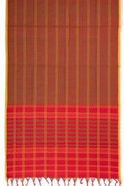 Maroon Handloom Dhaniakhali Cotton Saree Without Blouse 10073022