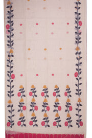 Cream Handloom Jamdani Linen Saree 10074651