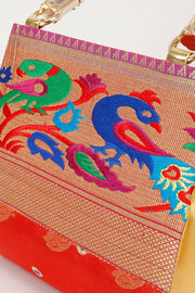 Orange Handcrafted Paithani Potli Bag - Avishya