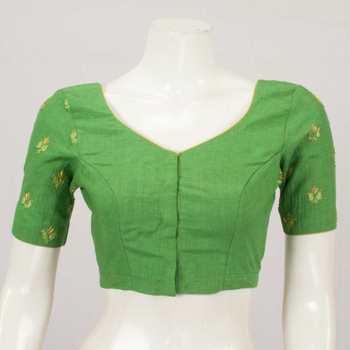 Green Aari Embroidered Silk Cotton Blouse - Avishya