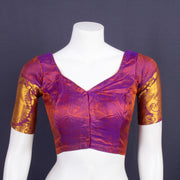Royal Berry Purple Kanjivaram Silk Blouse With Leaf Design and Paisley Border 10076652