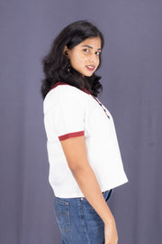 White Boat Neck Cotton Crop Top 10068091