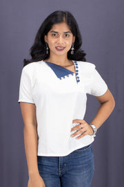 White Boat Neck Cotton Crop Top 10068092