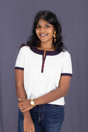 White Boat Neck Cotton Crop Top 10068094