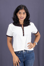 White Boat Neck Cotton Crop Top 10068095