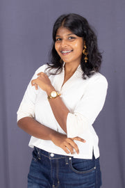 White Shawl Neck Cotton Crop Top 10068098