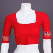 Red Kantha Embroidered Cotton Blouse 10069554 - Avishya