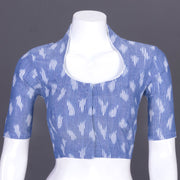 Blue Handcrafted Ikat Cotton Blouse 10069576 - Avishya