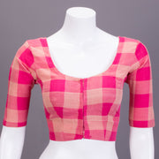 Pink Checked Andhra Cotton Blouse 10070816
