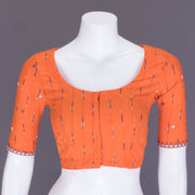 Orange Mirror Work Embroidered Ikat Cotton Blouse 10070835