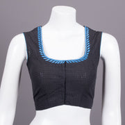 Black Slub Cotton Embroidered Blouse