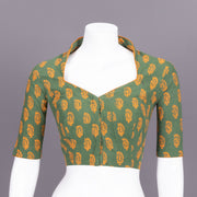Green Kutchi Hand Block Printed Cotton Blouse 10072458