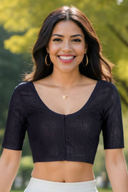 Black Handcrafted Cotton Solid Blouse 10073205