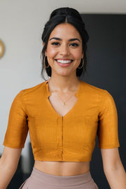 Yellow Handcrafted Cotton Solid Blouse 10073206