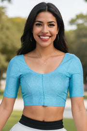 Blue Handcrafted Cotton Solid Blouse 10073222