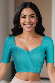 Blue Handcrafted Cotton Solid Blouse 10073225